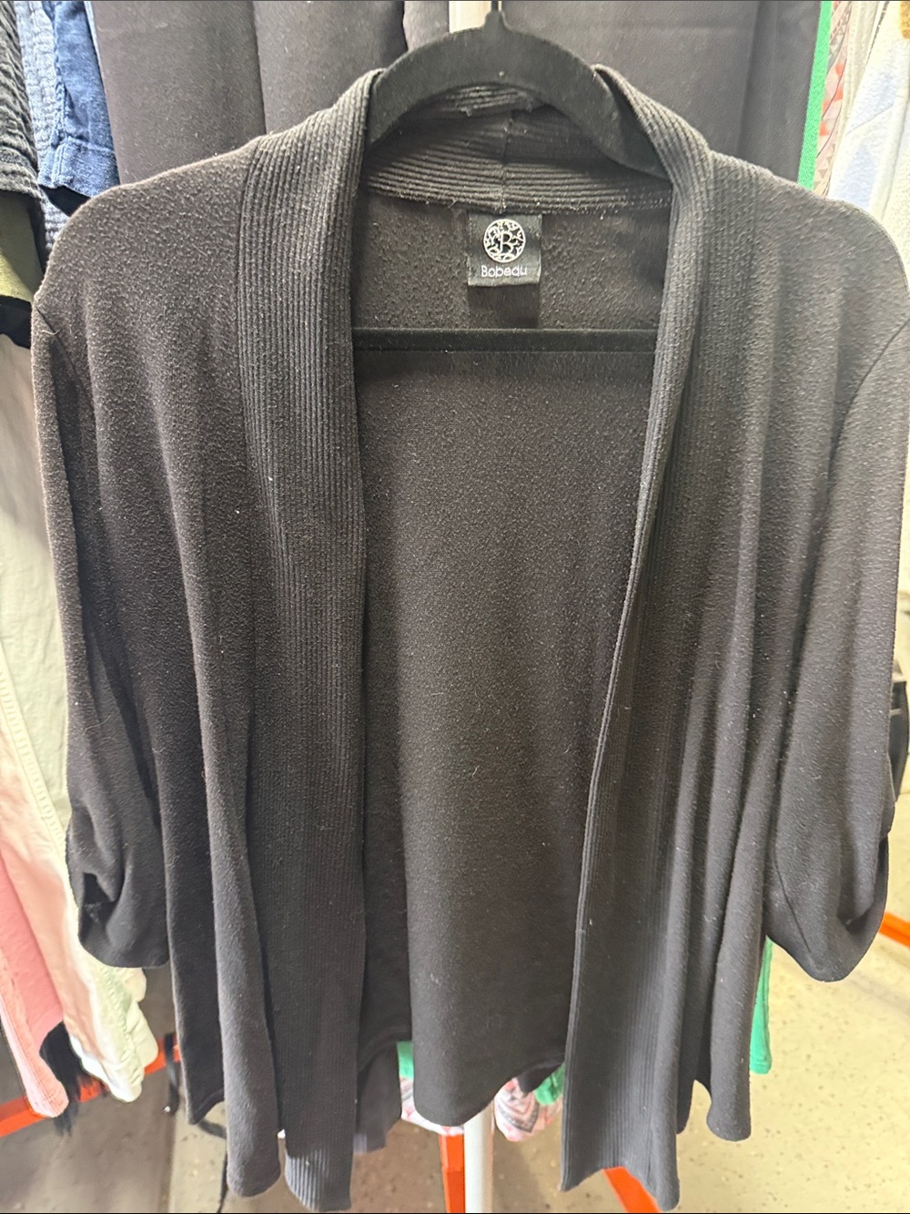 bobeau Black Draped Open-Front Cardigan